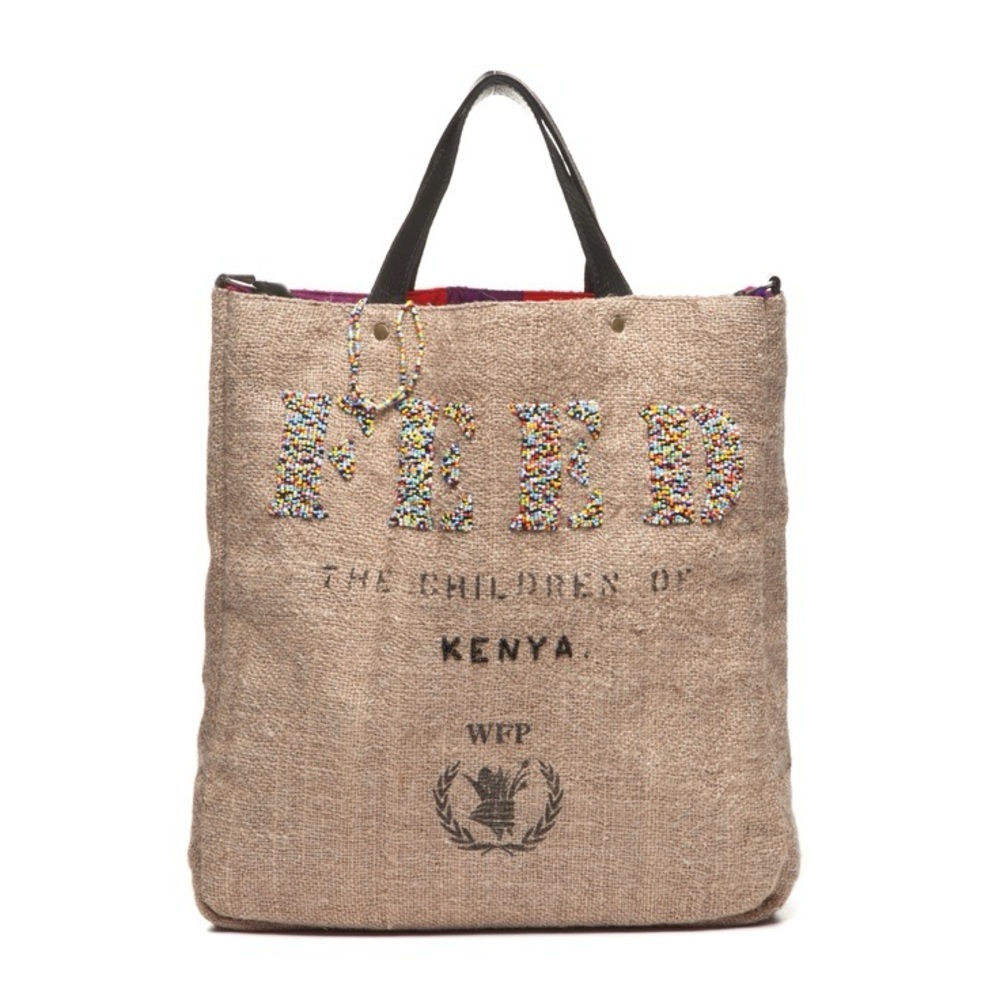 FEED The Children Of Kenya beaded burlap Tote Bag 
Fully reversible design